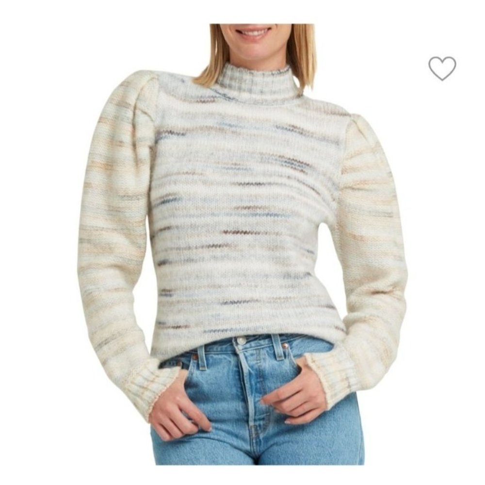 Halston Sweater L Puff Sleeve Space-Dyed Mock Neck Knit Cozy - Picture 10 of 10